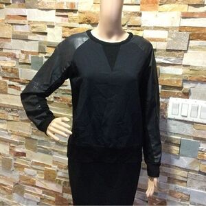 RAG & Bone Black Leather Sleeve  Sweatshirt Sweater Top Size M